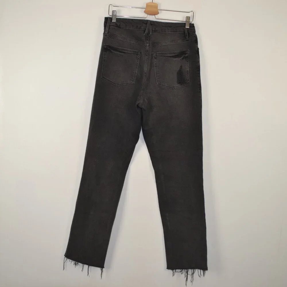 Good American Good Boy Jeans Black Womens 12/31 Distressed Slit Raw Hem Denim - Picture 4 of 8